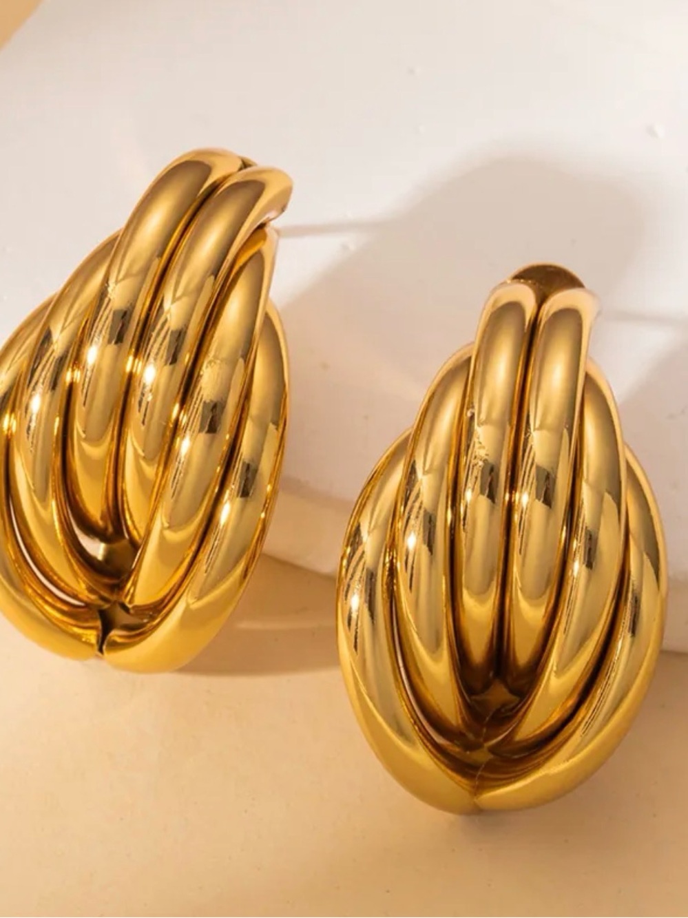 18k Gold chunky Dome Knot Hoop Earrings - Women Jewelry